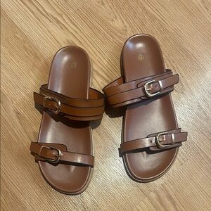 Brown Double Strap Sandals with Buckles